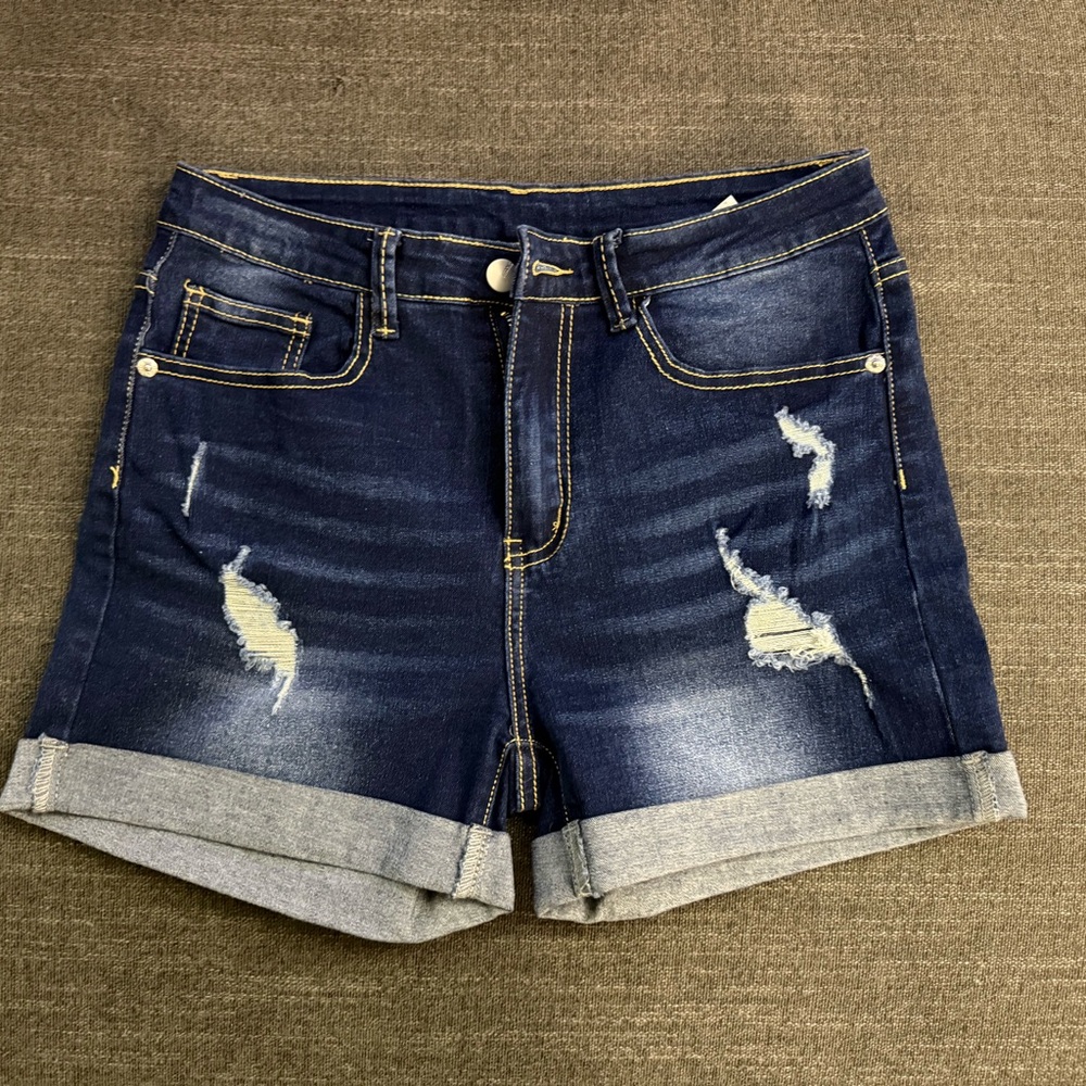 SHEIN Navy Distressed Denim Shorts
